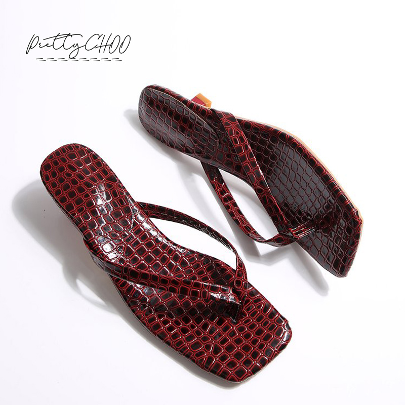 Men'S Shoes In Fashion - Crocodile Print Kitten Heel Flip Flops